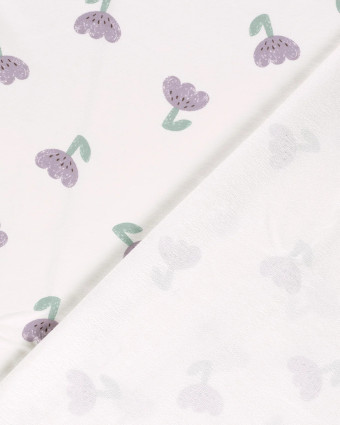 Jersey French Terry Ecru Tulipes Violettes - Mercerine
