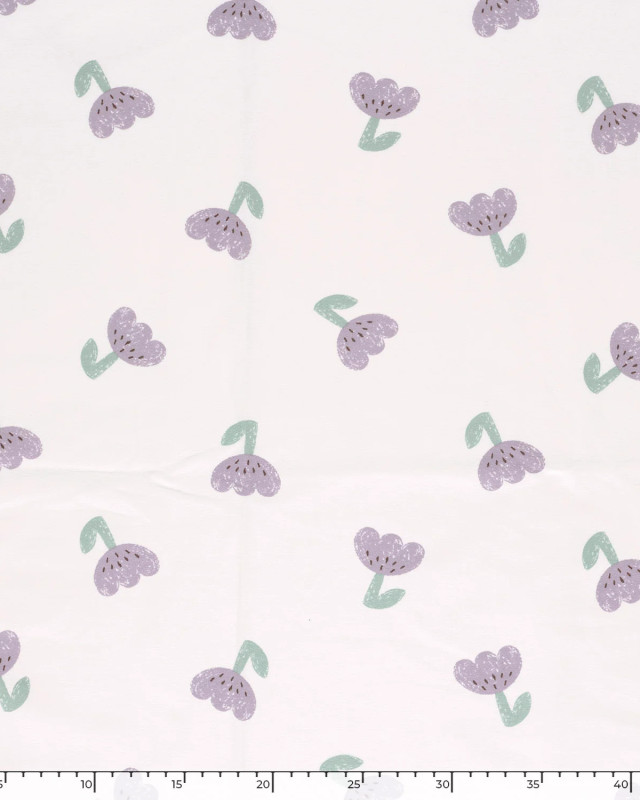 Jersey French Terry Ecru Tulipes Violettes - Mercerine