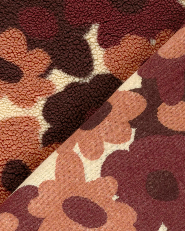 Tissu Sherpa Fleuri Rose et Prune - Mercerine
