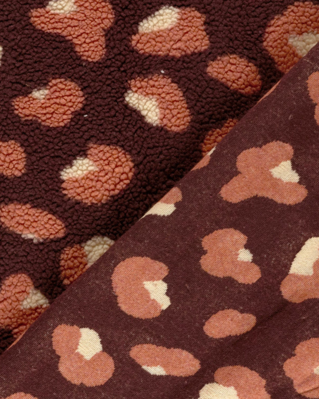Tissu Sherpa Prune Motif Léopard - Mercerine