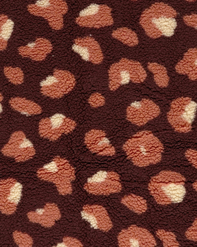 Tissu Sherpa Prune Motif Léopard - Mercerine