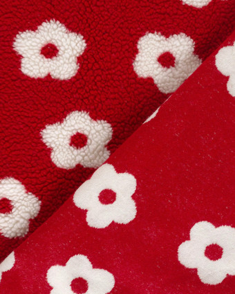 Tissu Sherpa Rouge Motif Fleurs Blanches - Mercerine