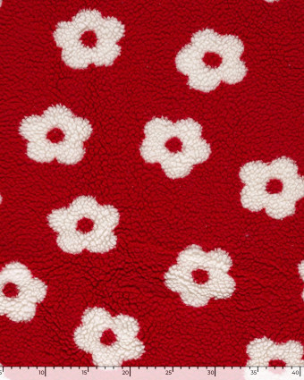 Tissu Sherpa Rouge Motif Fleurs Blanches - Mercerine