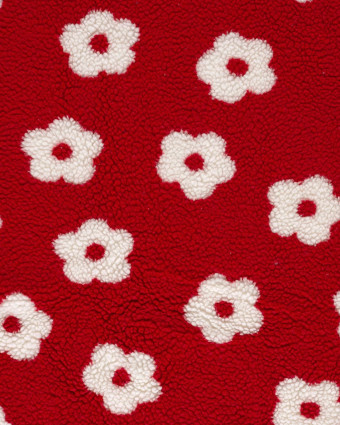 Tissu Sherpa Rouge Motif Fleurs Blanches - Mercerine