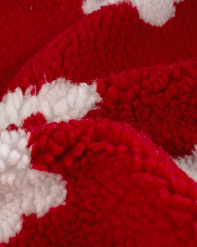 Tissu Sherpa Rouge Motif Fleurs Blanches - Mercerine