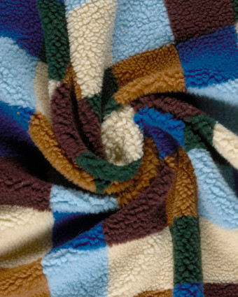 Tissu Sherpa à Carreaux Bleu et Vert - Mercerine