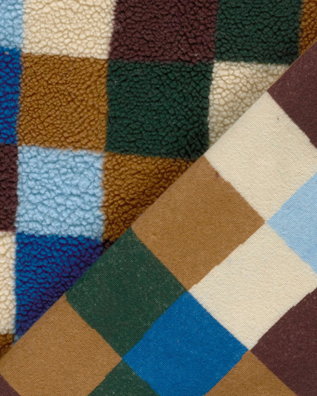 Tissu Sherpa à Carreaux Bleu et Vert - Mercerine