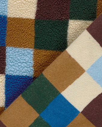 Tissu Sherpa à Carreaux Bleu et Vert - Mercerine