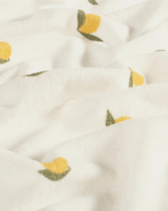 Tissu Jersey Mini Eponge Ecru Motif Citron - Mercerine