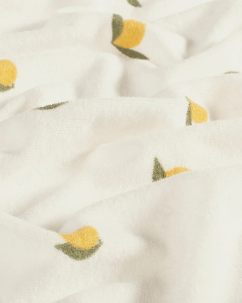 Tissu Jersey Mini Eponge Ecru Motif Citron - Mercerine