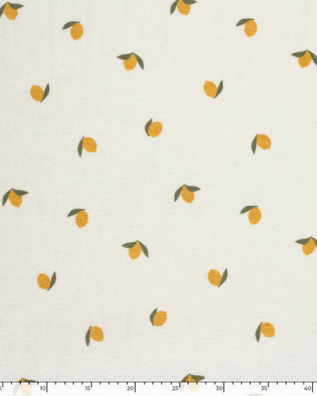 Tissu Jersey Mini Eponge Ecru Motif Citron - Mercerine