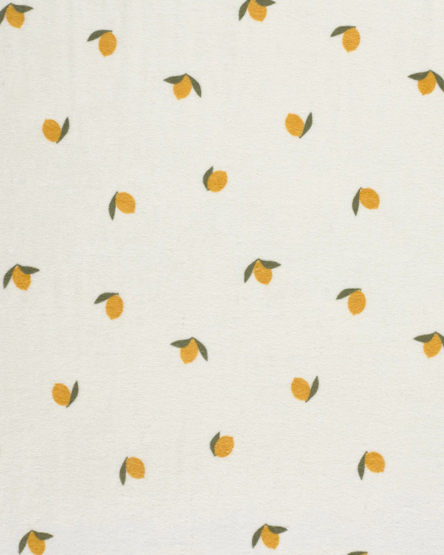 Tissu Jersey Mini Eponge Ecru Motif Citron - Mercerine
