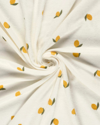 Tissu Jersey Mini Eponge Ecru Motif Citron - Mercerine