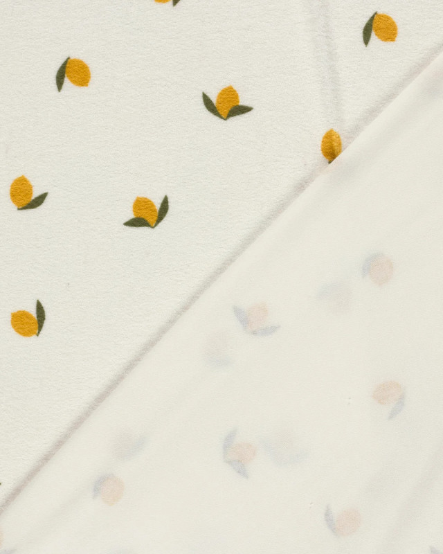 Tissu Jersey Mini Eponge Ecru Motif Citron - Mercerine
