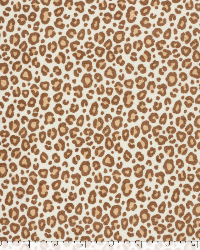 Tissu Jersey Mini Eponge Ecru Motif Léopard Marron - Mercerine