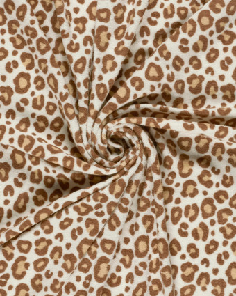 Tissu Jersey Mini Eponge Ecru Motif Léopard Marron - Mercerine