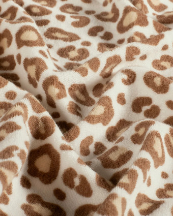 Tissu Jersey Mini Eponge Ecru Motif Léopard Marron - Mercerine