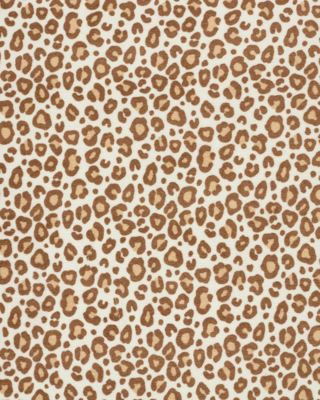 Tissu Jersey Mini Eponge Ecru Motif Léopard Marron - Mercerine