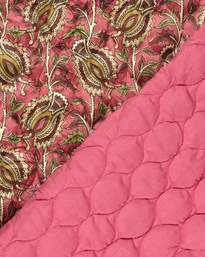 Matelassé Toucher Velours Motif Floral Esprit Indien Rose - Mercerine