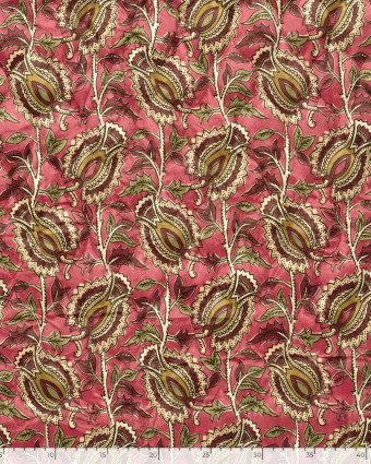 Matelassé Toucher Velours Motif Floral Esprit Indien Rose - Mercerine