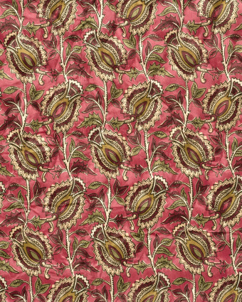 Matelassé Toucher Velours Motif Floral Esprit Indien Rose - Mercerine