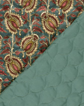 Matelassé Toucher Velours Motif Floral Esprit Indien Bleu