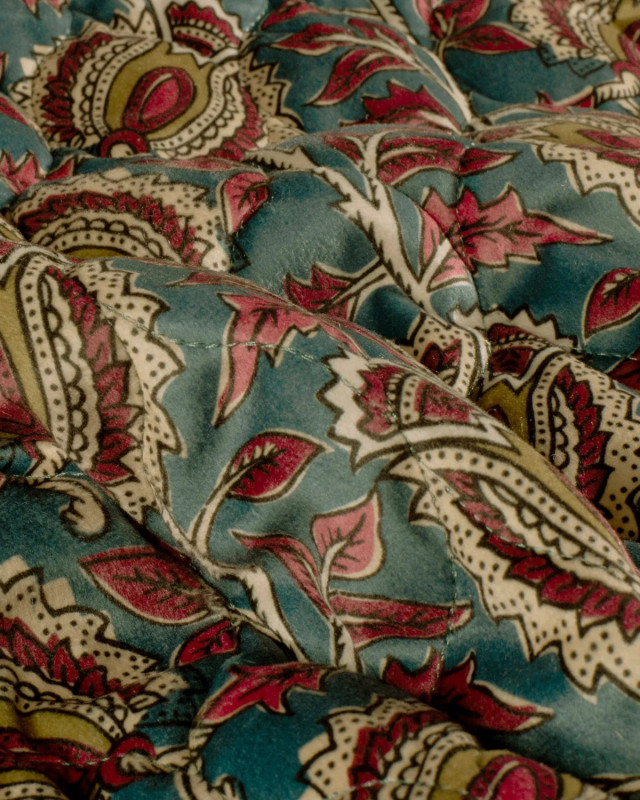 Matelassé Toucher Velours Motif Floral Esprit Indien Bleu - Mercerine