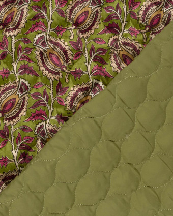 Matelassé Toucher Velours Motif Floral Esprit Indien Vert - Mercerine