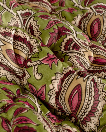 Matelassé Toucher Velours Motif Floral Esprit Indien Vert - Mercerine