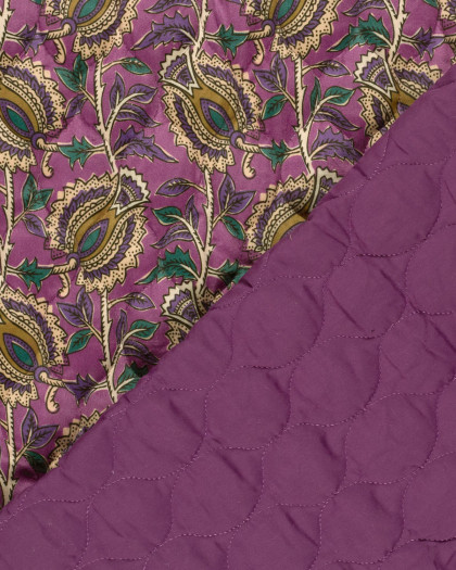 Matelassé Toucher Velours Motif Floral Esprit Indien Violet - Mercerine