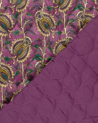 Matelassé Toucher Velours Motif Floral Esprit Indien Violet - Mercerine