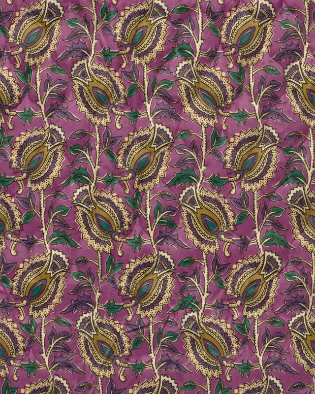Matelassé Toucher Velours Motif Floral Esprit Indien Violet - Mercerine