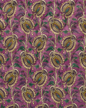 Matelassé Toucher Velours Motif Floral Esprit Indien Violet - Mercerine
