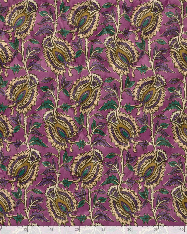 Matelassé Toucher Velours Motif Floral Esprit Indien Violet - Mercerine