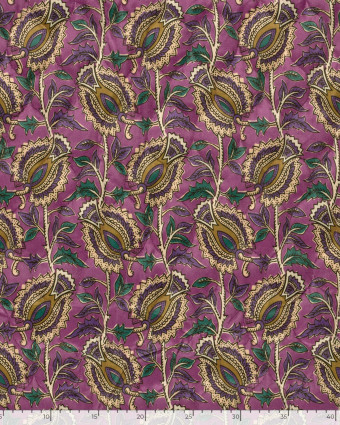 Matelassé Toucher Velours Motif Floral Esprit Indien Violet - Mercerine