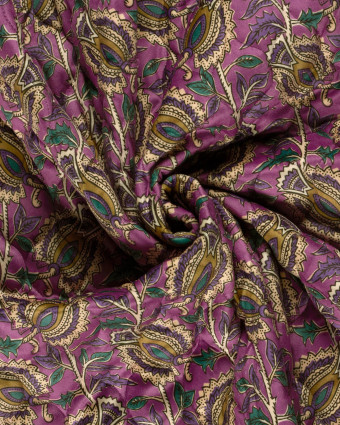 Matelassé Toucher Velours Motif Floral Esprit Indien Violet - Mercerine