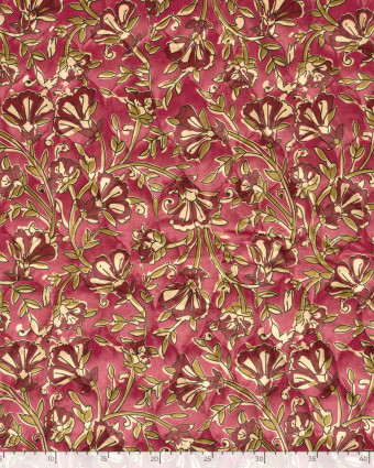 Matelassé Toucher Velours Motif Fleuri Esprit Indien Rose - Mercerine