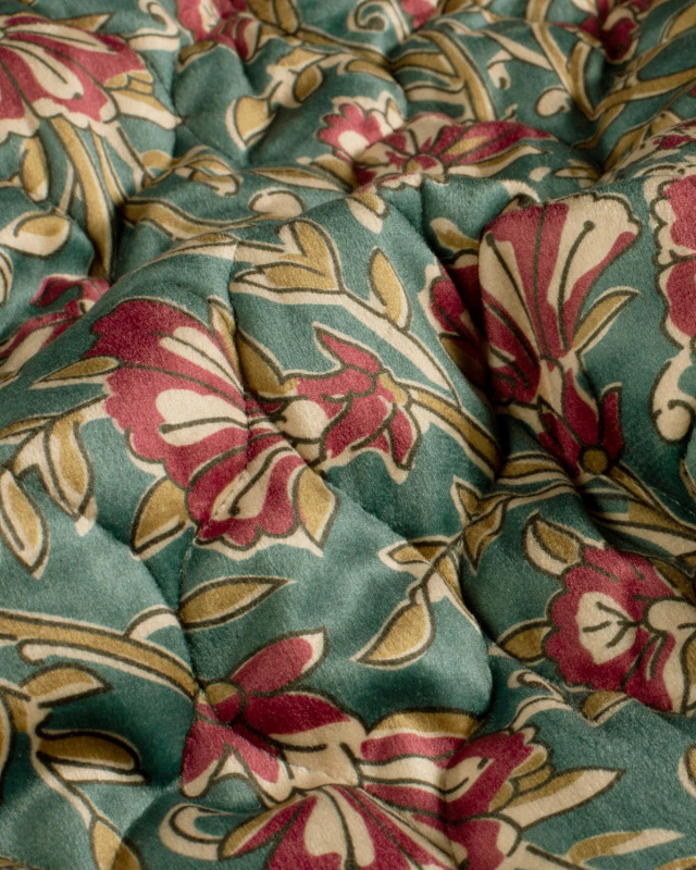 Matelassé Toucher Velours Motif Fleuri Esprit Indien Bleu - Mercerine