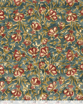 Matelassé Toucher Velours Motif Fleuri Esprit Indien Bleu - Mercerine