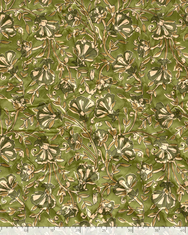 Matelassé Toucher Velours Motif Fleuri Esprit Indien Vert - Mercerine