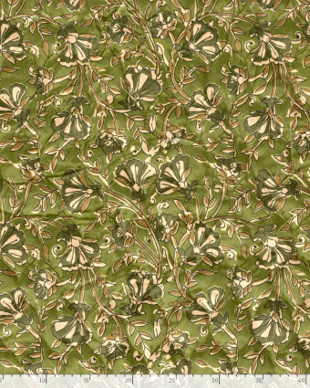 Matelassé Toucher Velours Motif Fleuri Esprit Indien Vert - Mercerine