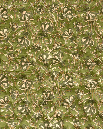 Matelassé Toucher Velours Motif Fleuri Esprit Indien Vert - Mercerine