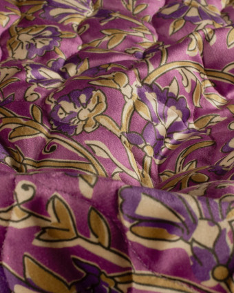 Matelassé Toucher Velours Motif Fleuri Esprit Indien Violet - Mercerine