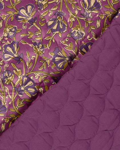 Matelassé Toucher Velours Motif Fleuri Esprit Indien Violet - Mercerine