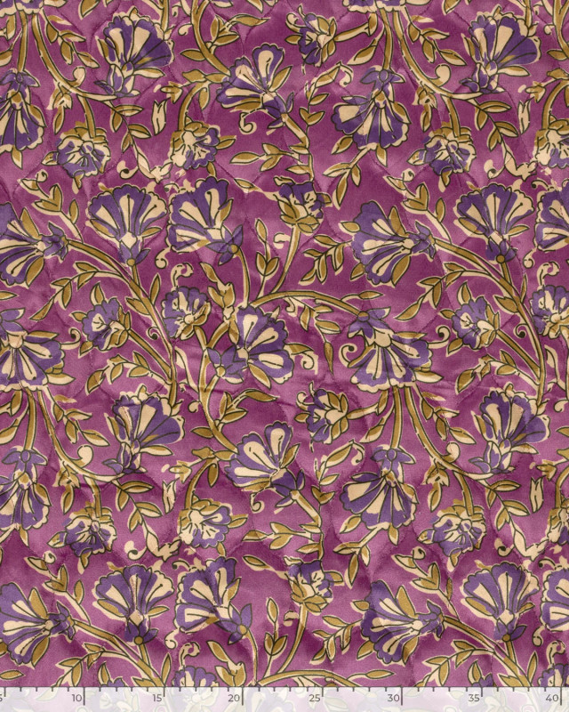 Matelassé Toucher Velours Motif Fleuri Esprit Indien Violet - Mercerine