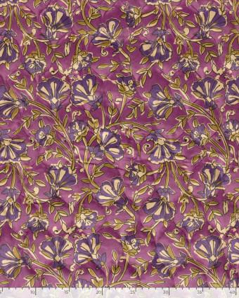 Matelassé Toucher Velours Motif Fleuri Esprit Indien Violet - Mercerine