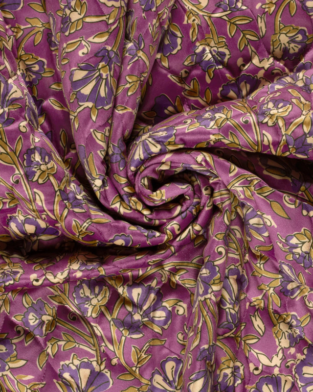 Matelassé Toucher Velours Motif Fleuri Esprit Indien Violet - Mercerine