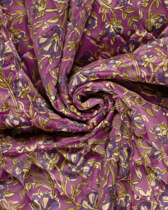 Matelassé Toucher Velours Motif Fleuri Esprit Indien Violet - Mercerine