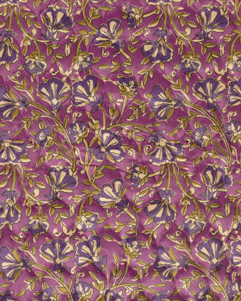 Matelassé Toucher Velours Motif Fleuri Esprit Indien Violet - Mercerine