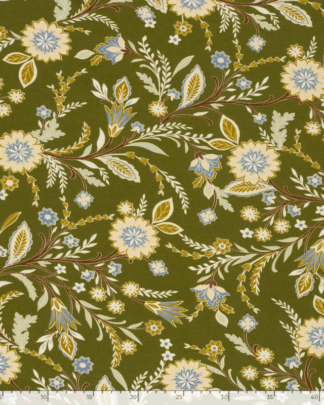 Jersey de Viscose Motif Floral Fond Vert - Mercerine
